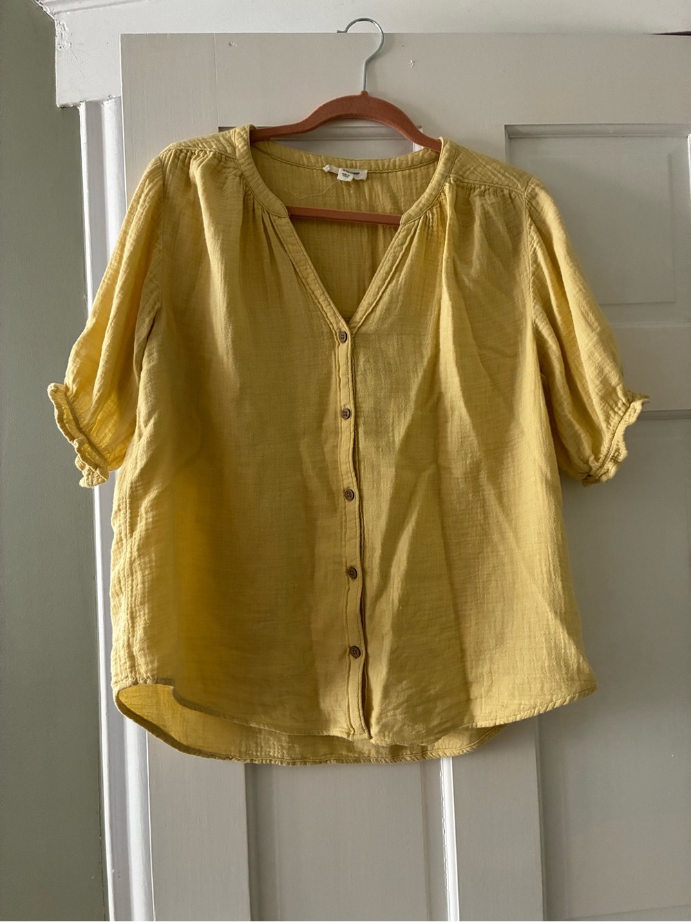 Lightweight Yellow Button-Front Womens Top